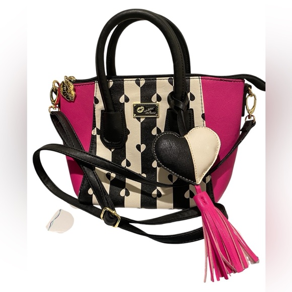 LUV BETSEY by Betsey Johnson small crossbody satchel, puff heart pink tassel - Picture 1 of 7